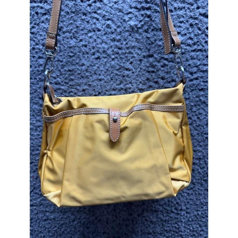 Sazaby Women's Nylon‎ Leather Trim Adjustable Crossbody Bag Mustard 9" x 7"